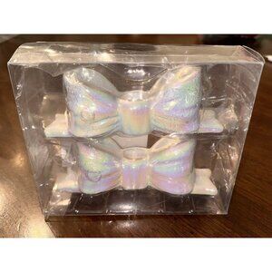 Target Bullseye Ceramic Iridescent Taper Bow Shaped Candle Holders , New!